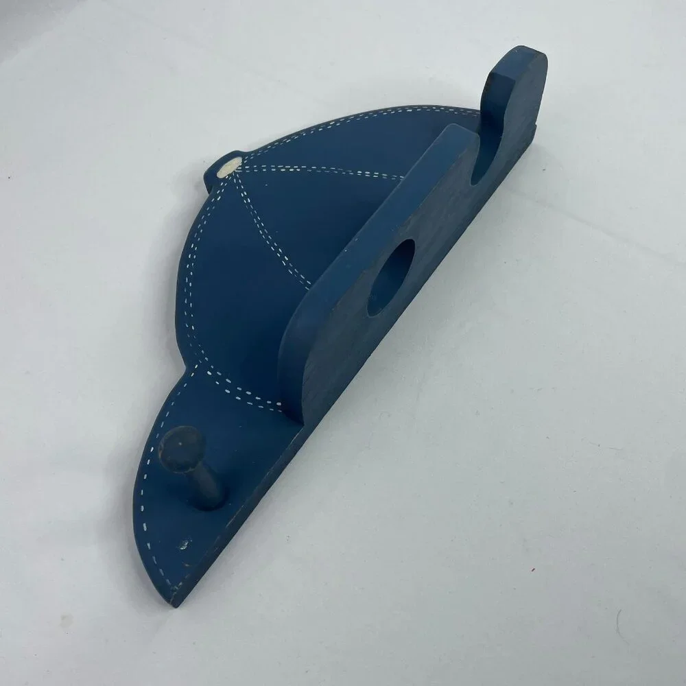 Wall Mounted Wooden Baseball Bat Rack Display Holder and Hat Hook Blue